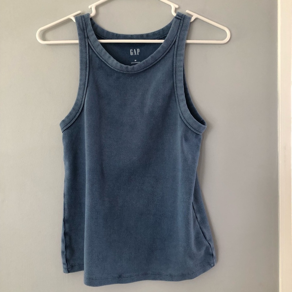 GAP Blue Ribbed Scoop Neck Tank Top